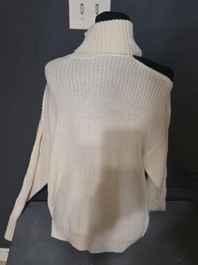 SHEIN Cream Chunky Knit Turtleneck Sweater